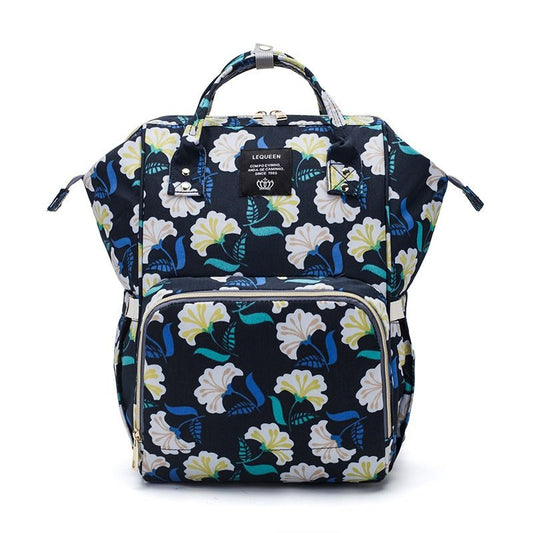Sac à dos à langer Lequeen 20 L à motif fleur de lune, poches avant isothermes