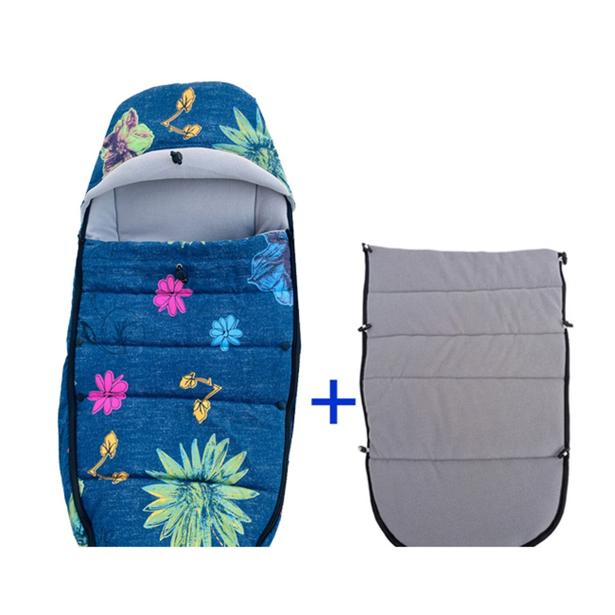 Chancelière Universelle 2 en 1 pour Poussette, coloris bleu à fleurs