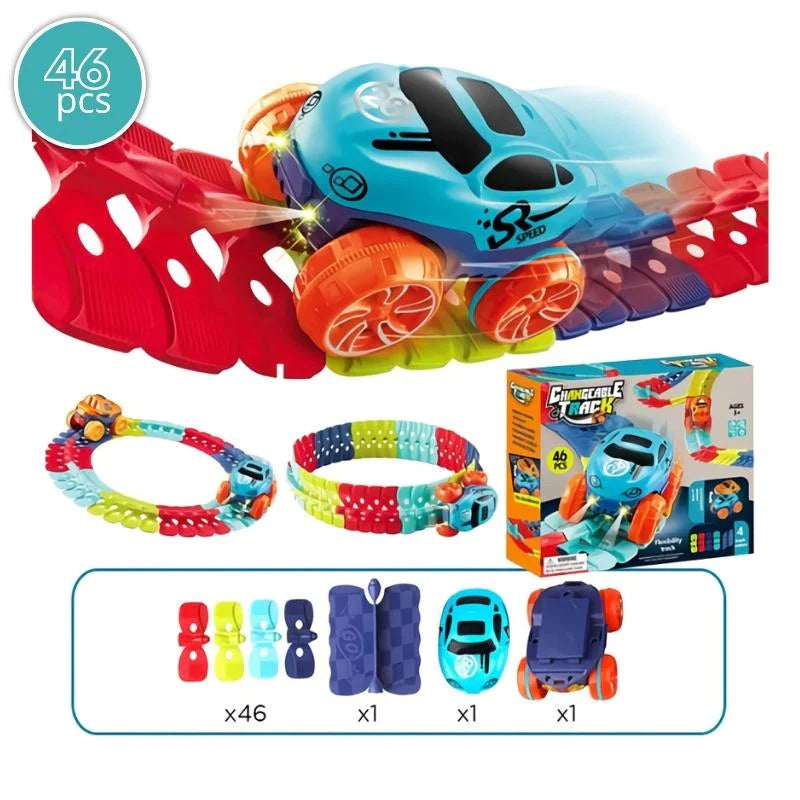 Rennstrecke - Flexible Auto Rennbahn Mit Saugnapfen | Lernspielzeug Aufrollbare Fahrbahn Für Kinder Ab 4 Jahren